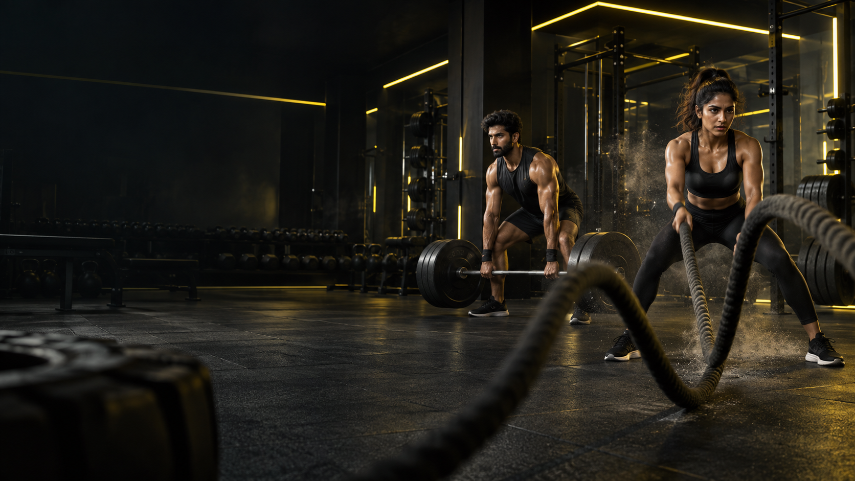 Athletes training inside a premium gym